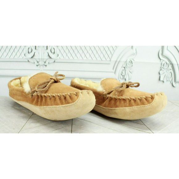 LL Bean Kids Brown Suede Wicked Good Shearling Lined Moccasin Slipper Size 6 - Picture 3 of 9